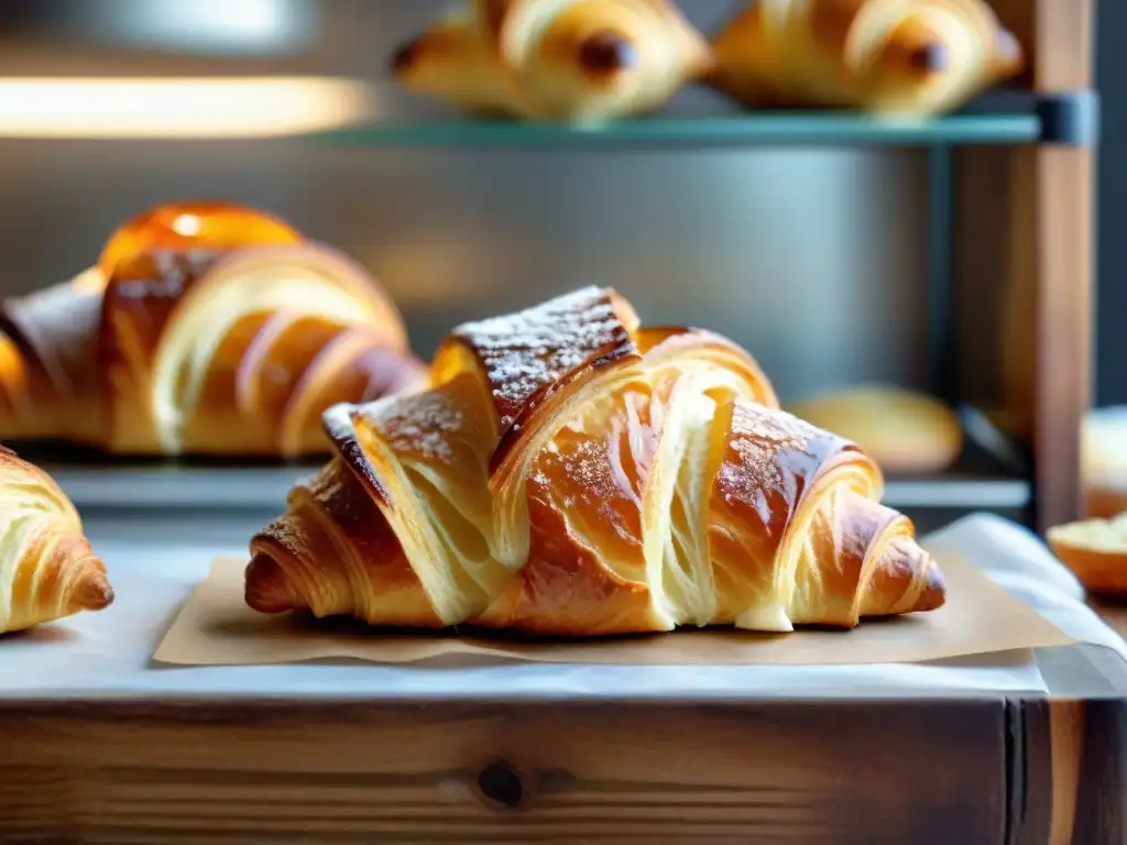 Un delicioso croissant recién horneado en una panadería francesa