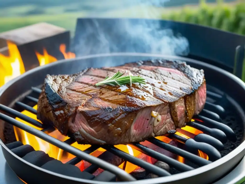 Delicioso filete sellado en parrilla francesa, con influencia de técnica de asado francés