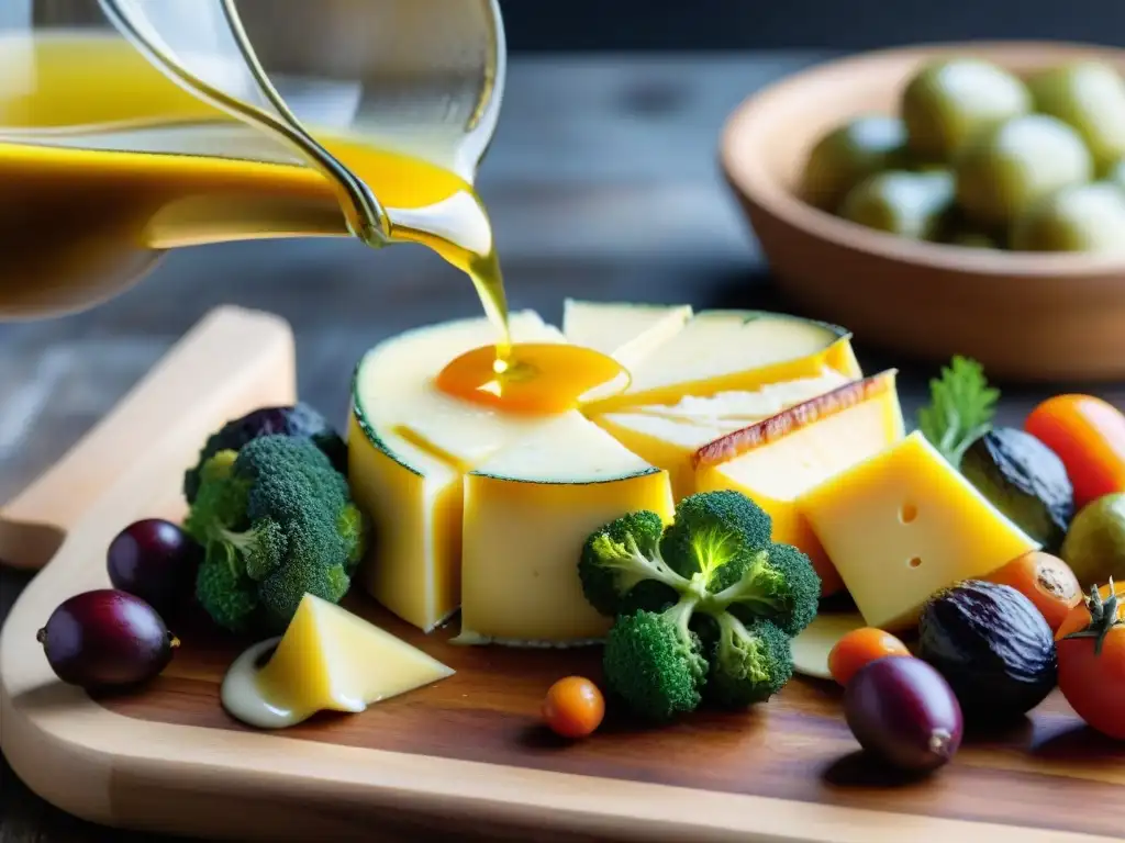 Delicioso raclette en Ródano-Alpes: queso fundido sobre vegetales, papas y embutidos