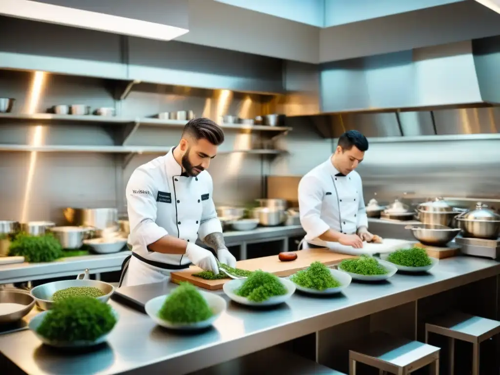 En una destacada escuela culinaria francesa, estudiantes aprenden técnicas culinarias francesas bajo la guía de un experimentado chef instructor