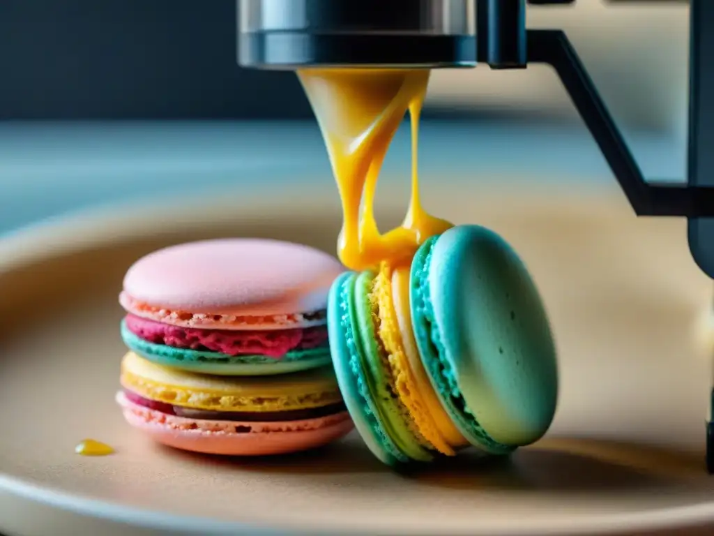 Detallada impresión 3D de macaron con Gastronomía francesa y avanzada tecnología