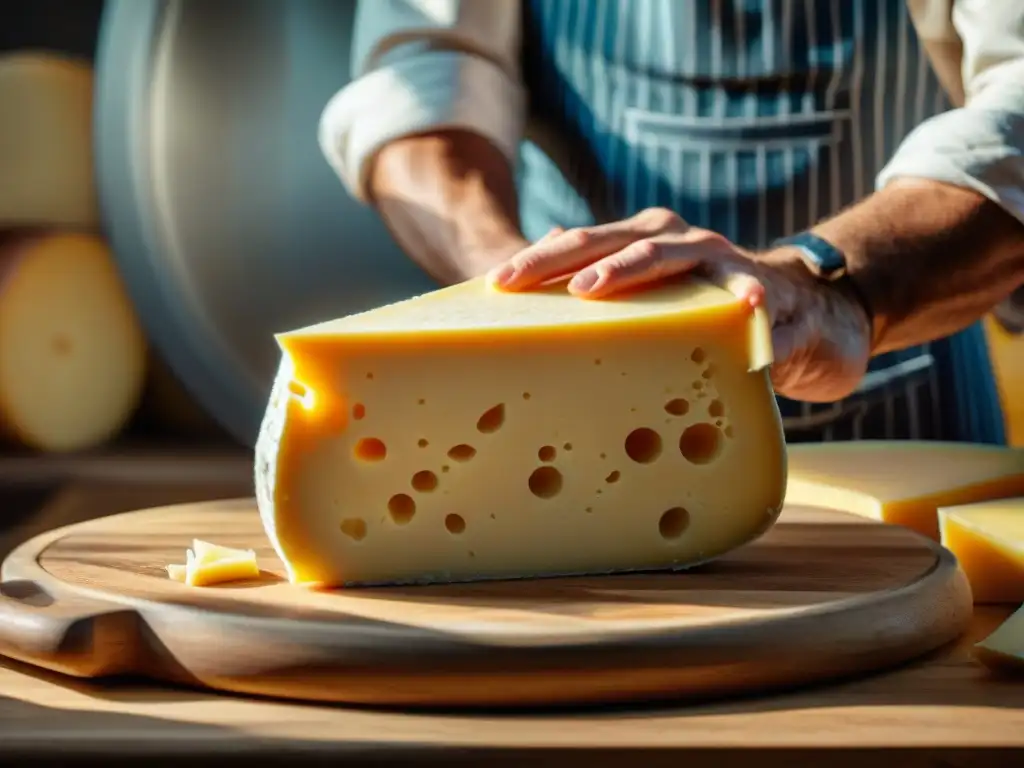 Detalle de un concursante en un concurso de corte de queso, mostrando precisión y arte en cada rebanada de queso