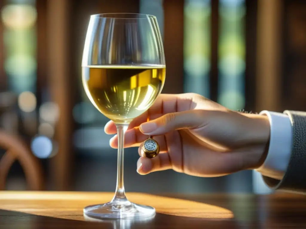 Exquisita copa de Gewurztraminer Alsaciano: elegancia y sofisticación Detalle cristalino: vino Gewurztraminer Alsaciano, elegancia en cada sorbo