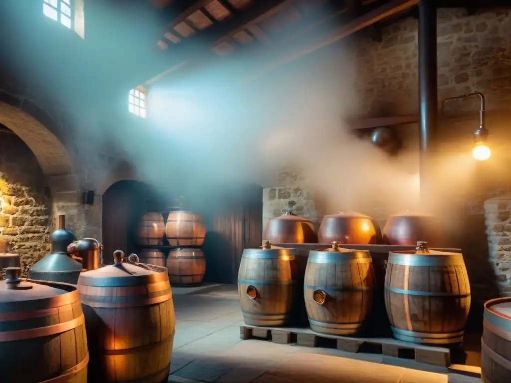 Detalle de una destilería tradicional en Bretaña, Francia, donde se produce armagnac