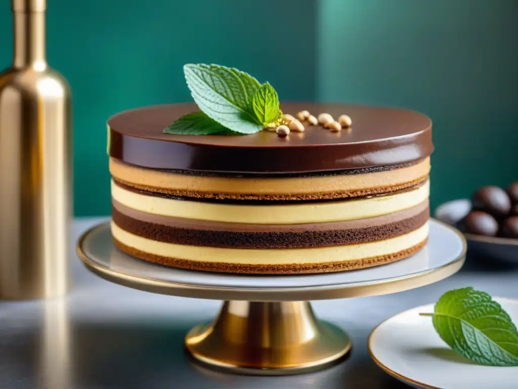 Detalle de una exquisita Tarta Ópera francesa con maridajes gastronómicos cocina francesa