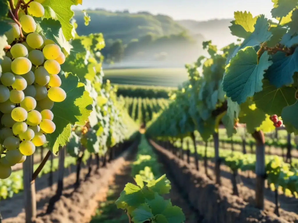 Detalle impresionante de viñedo en el Valle del Loira, Francia, con hileras de Sauvignon Blanc