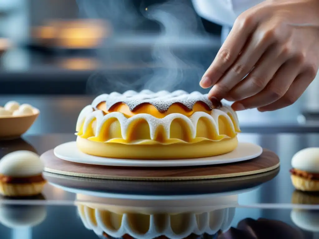 Detalle de pastelería francesa elaborada con impresión 3D en cocina profesional