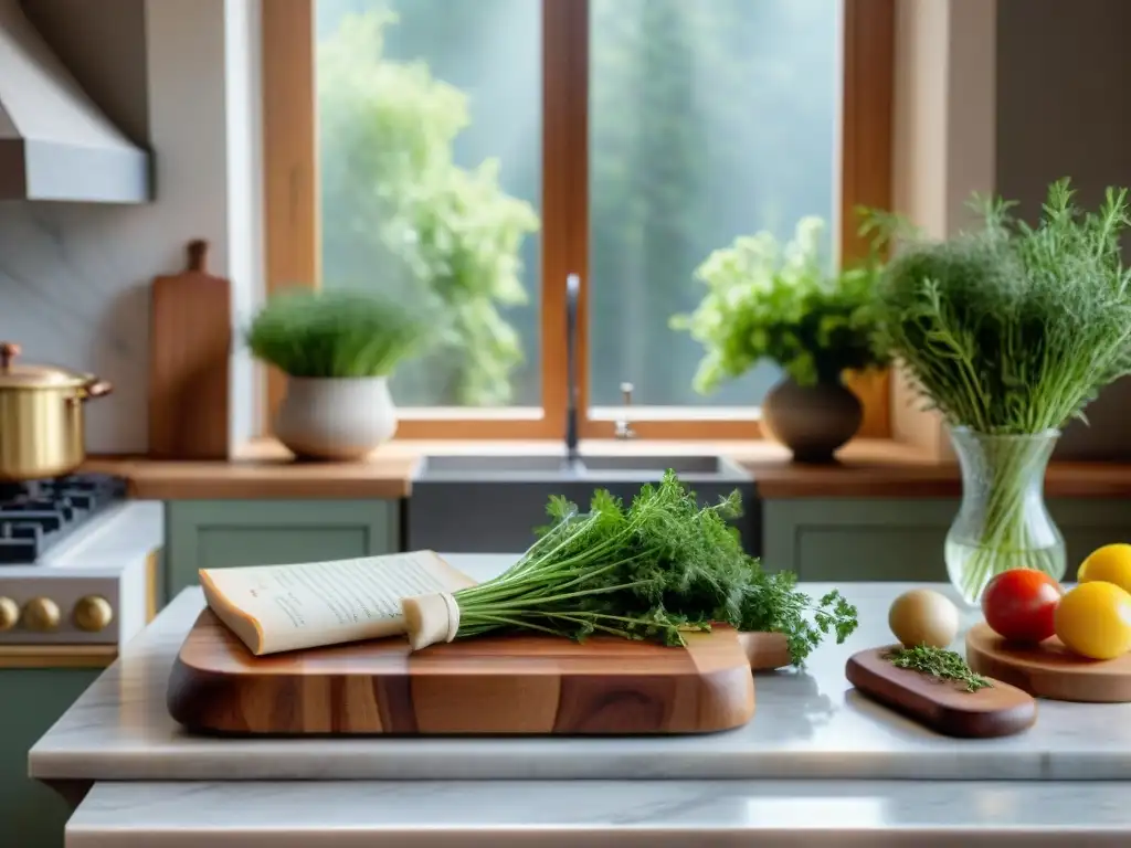 Detalles de una cocina francesa con una de las mejores tablas de cortar, resaltando su calidad y artesanía