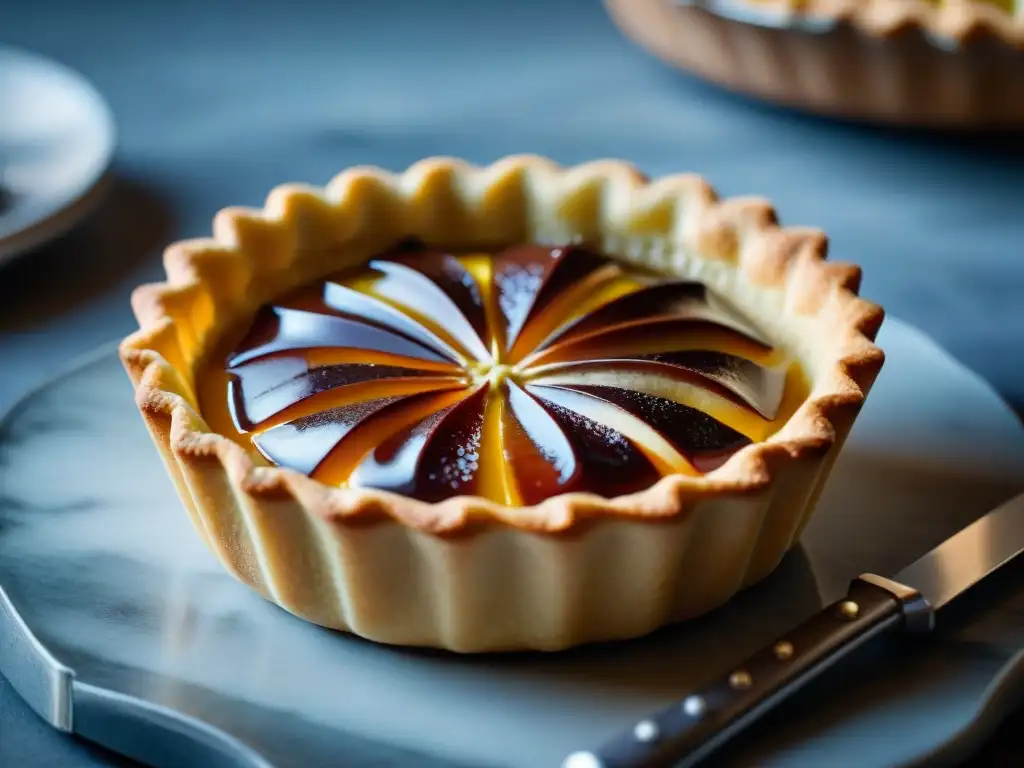 Detalles elegantes de un molde para tartas francés, resaltando la artesanía y tradición culinaria