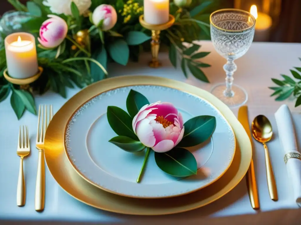 Detalles exquisitos de mesa en cena secreta de gastronomía francesa