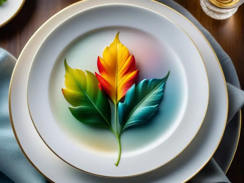 Detalles florales pintados a mano en vajilla francesa de lujo, con colores vibrantes y pinceladas delicadas