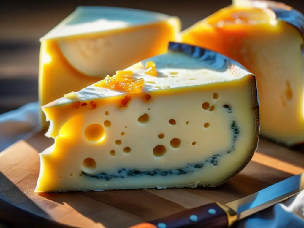 Detalles del queso Taleggio con matices intensos y red de mohos, ideal para comparativa de sabores quesos franceses