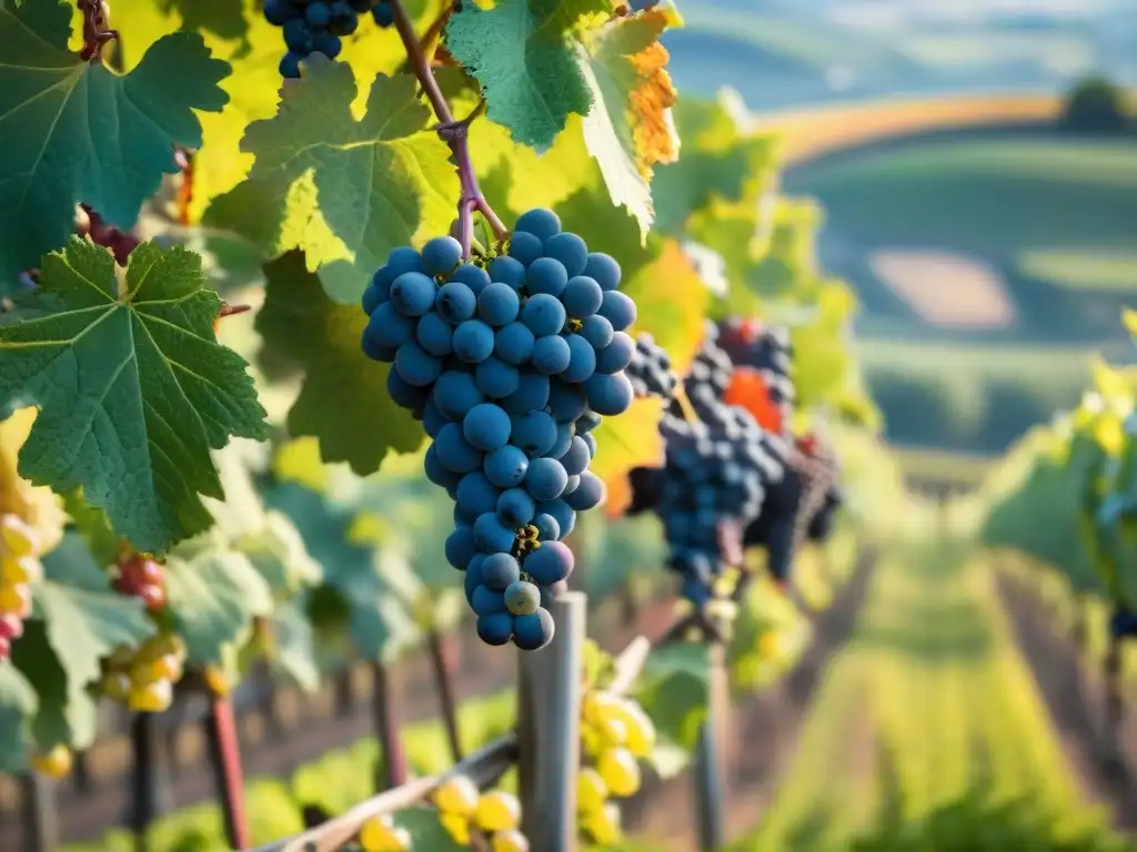 Detalles vibrantes de una viña en Bretaña, Francia, destacando la belleza de la viticultura en la región