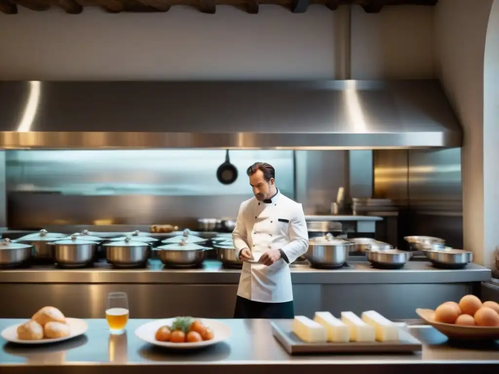 Un director de cine en un bistró francés, rodeado de chefs y libros culinarios