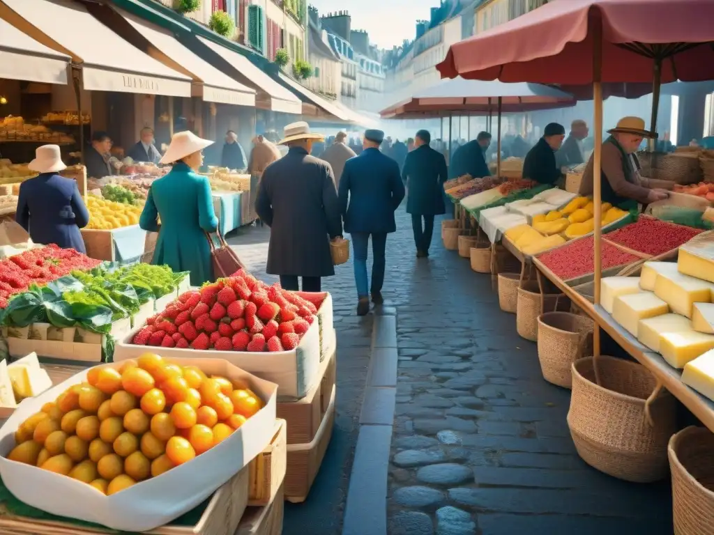 Fotografiando la diversidad culinaria francesa en un bullicioso mercado al aire libre