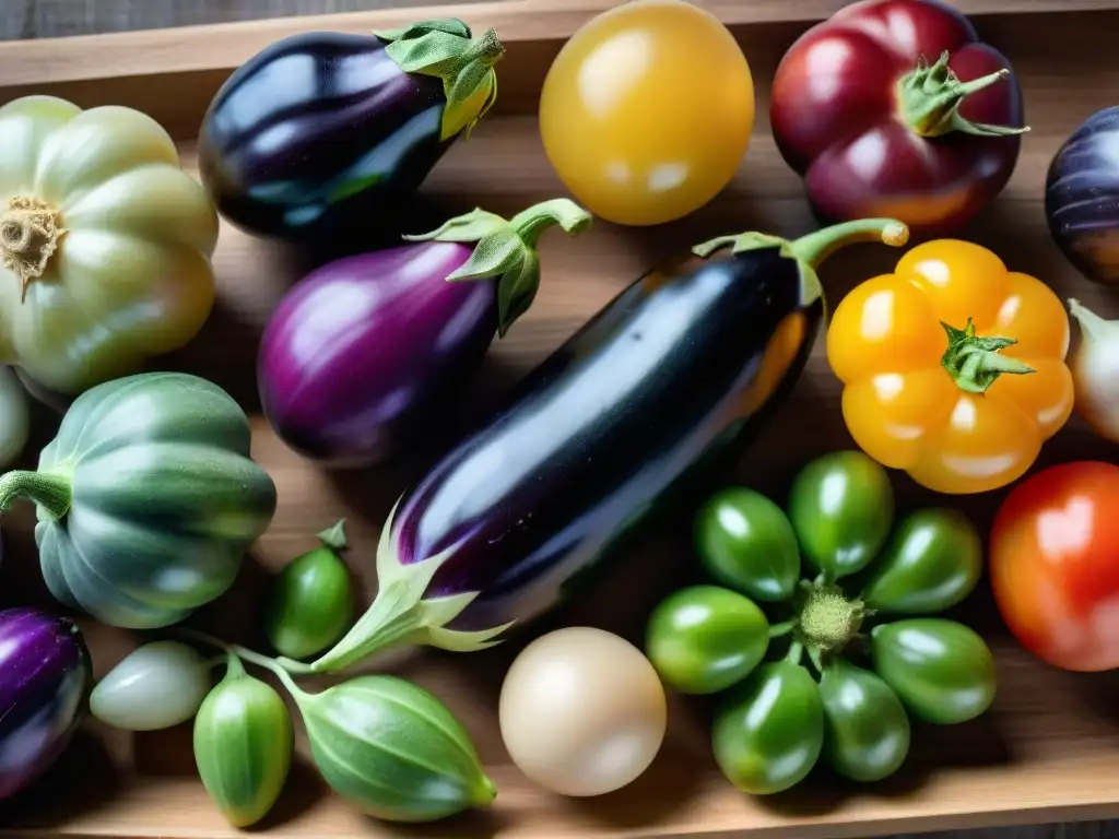 Una diversidad vibrante de verduras heirloom en una mesa de mercado, resaltando la biodiversidad y la tradición en la gastronomía francesa