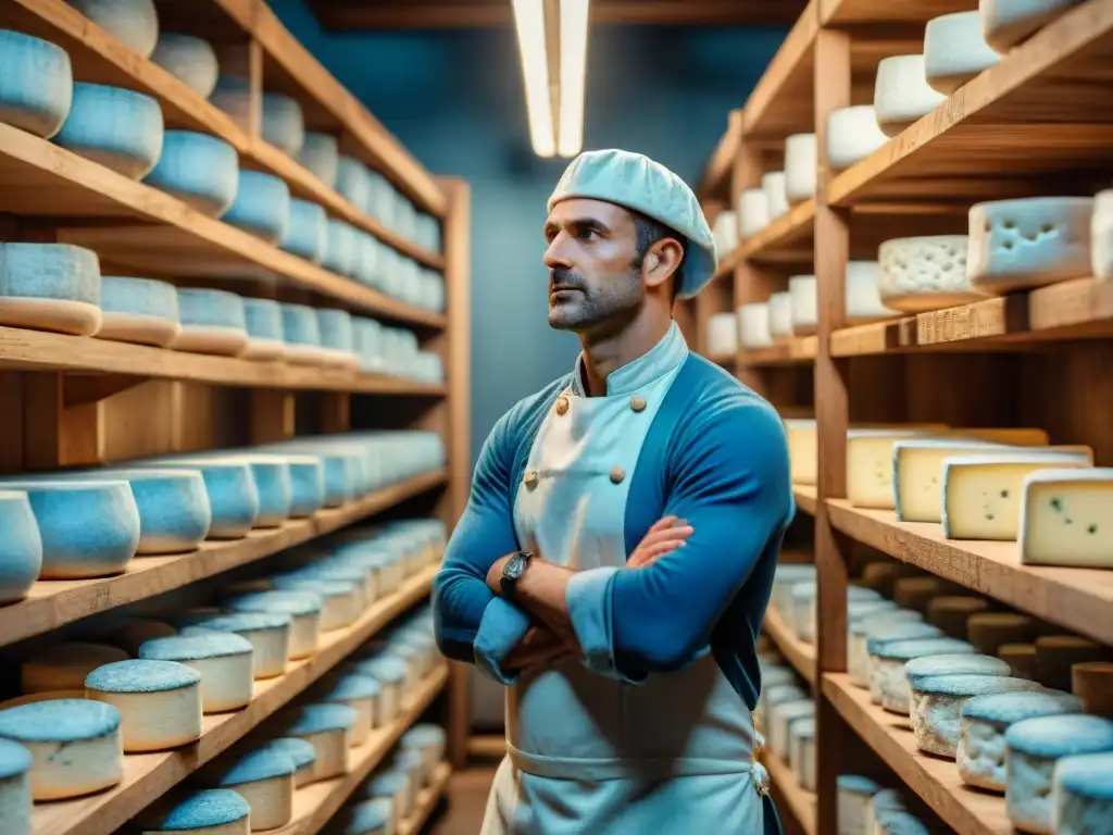 Elaboración artesanal de queso azul Francia en bodega tradicional