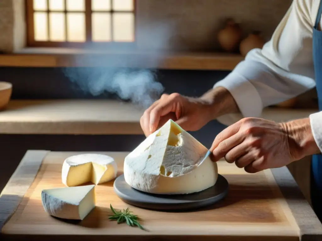 Elaboración artesanal de queso de cabra Valençay en una cocina rústica del Valle del Loira