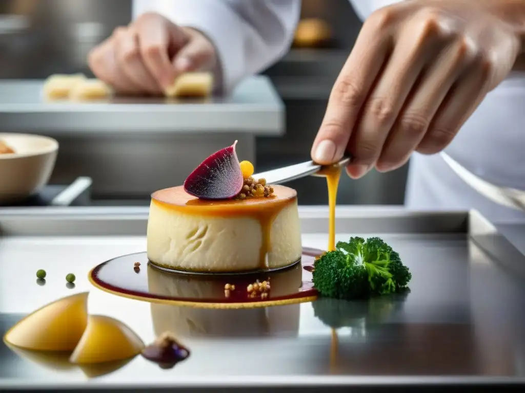 Elaboración del foie gras gourmet francés: Chef sazona con precisión en cocina de alta gama