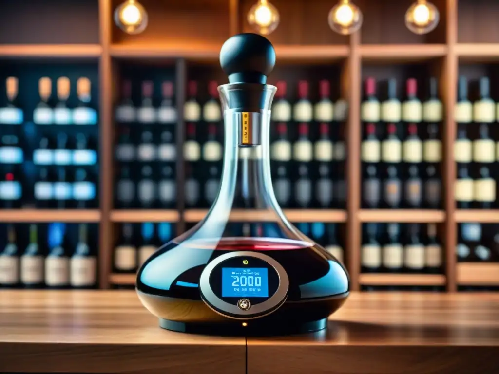 Elegante decantador inteligente con gadgets para sommeliers del siglo XXI y vinos selectos