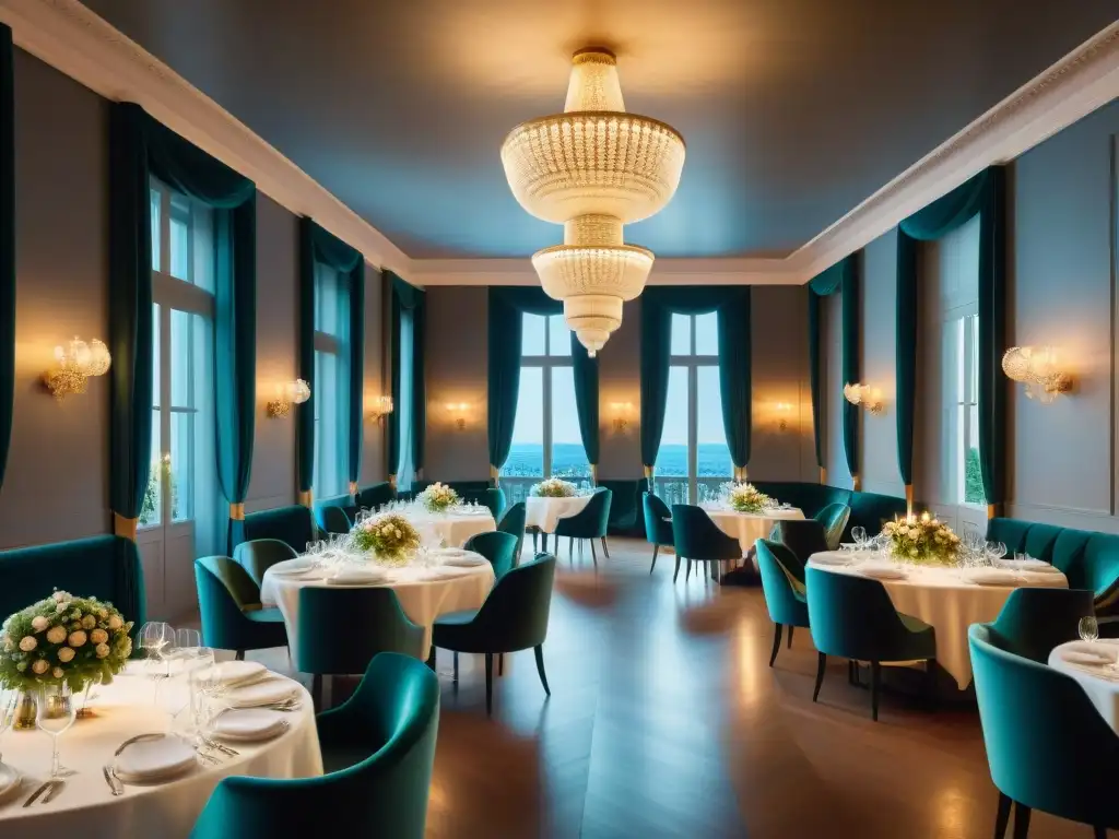 Un elegante diseño interior en un restaurante estrella Michelin en Francia