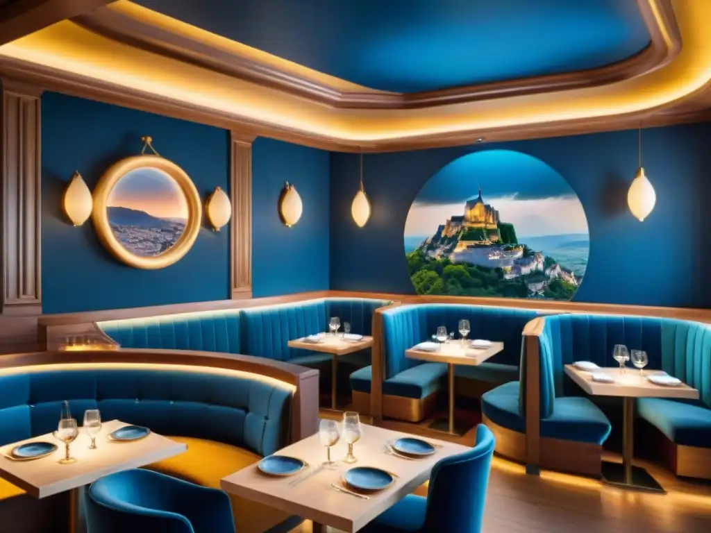 Elegante diseño interior de restaurante estrella Michelin en Francia con toques modernos y tradicionales