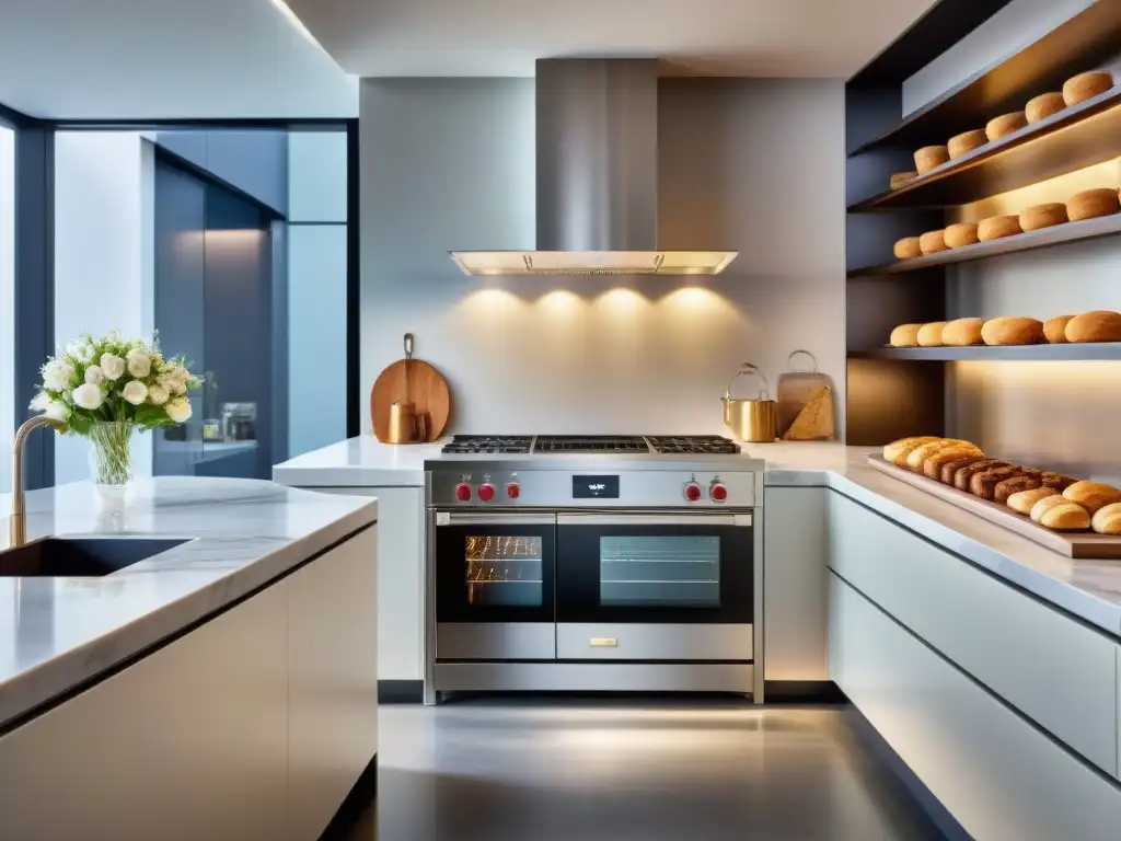 Un elegante horno para recetas de pastelería francesa, en una cocina moderna y sofisticada