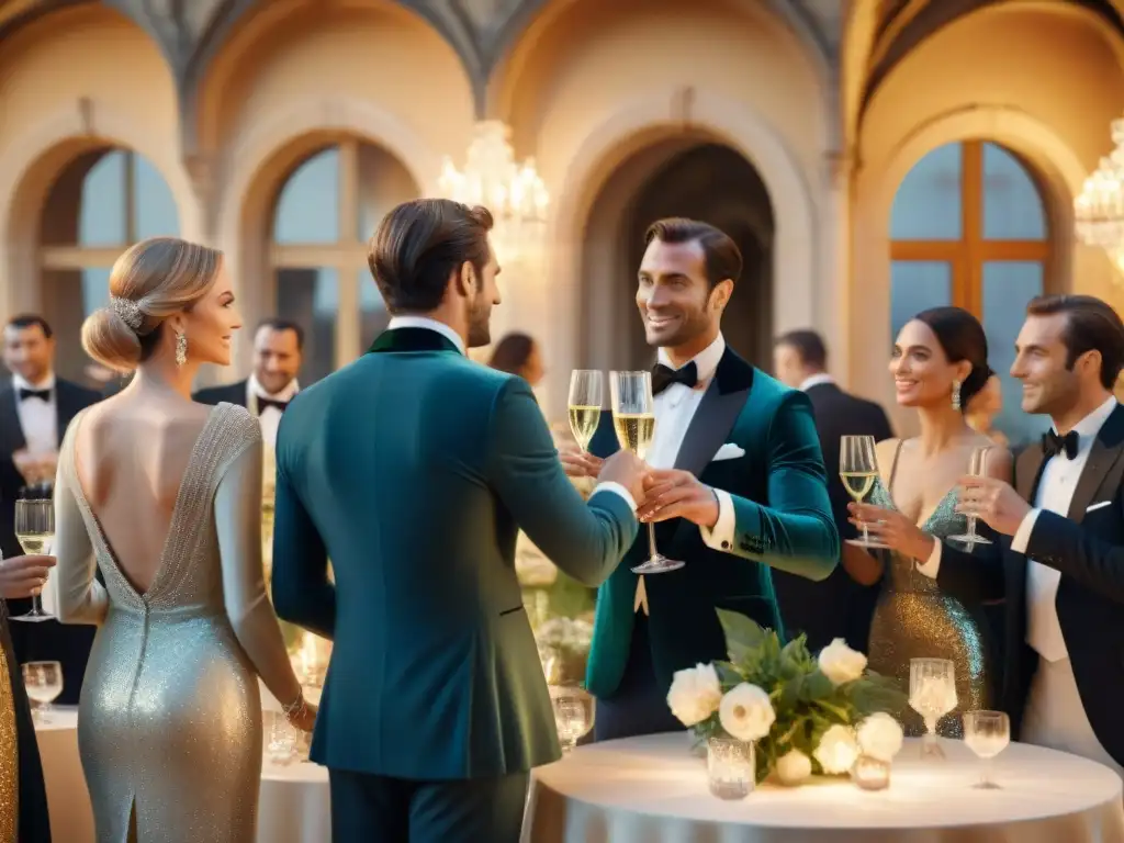 Elegante soirée en un château francés, brindis con champagne