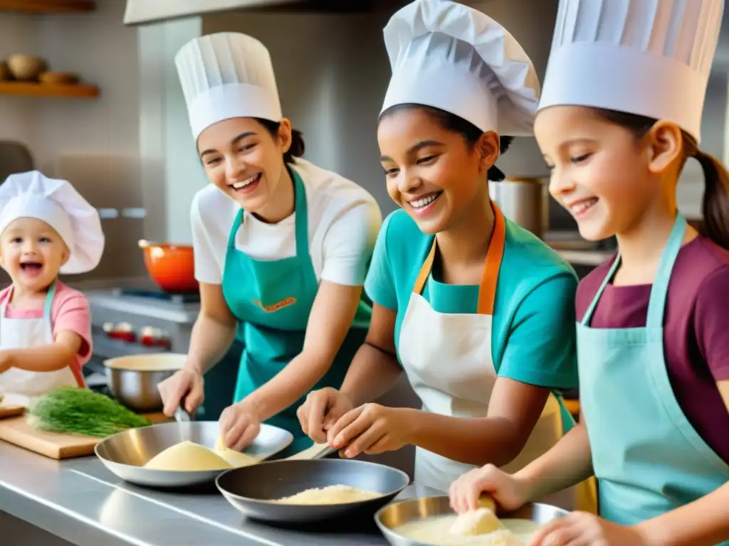 Un emocionante curso de cocina francesa para niños, lleno de color, diversión y aprendizaje en una cocina luminosa