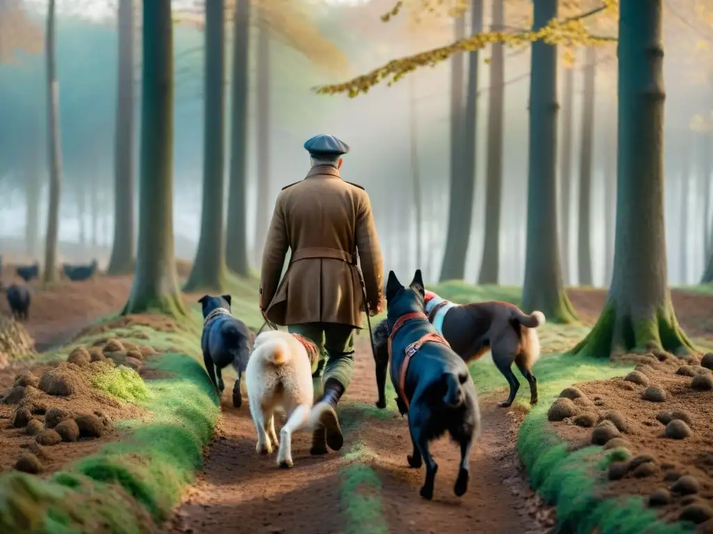 Emocionante escena de caza de trufas en el campo francés con expertos y perros entrenados en búsqueda de tesoros culinarios