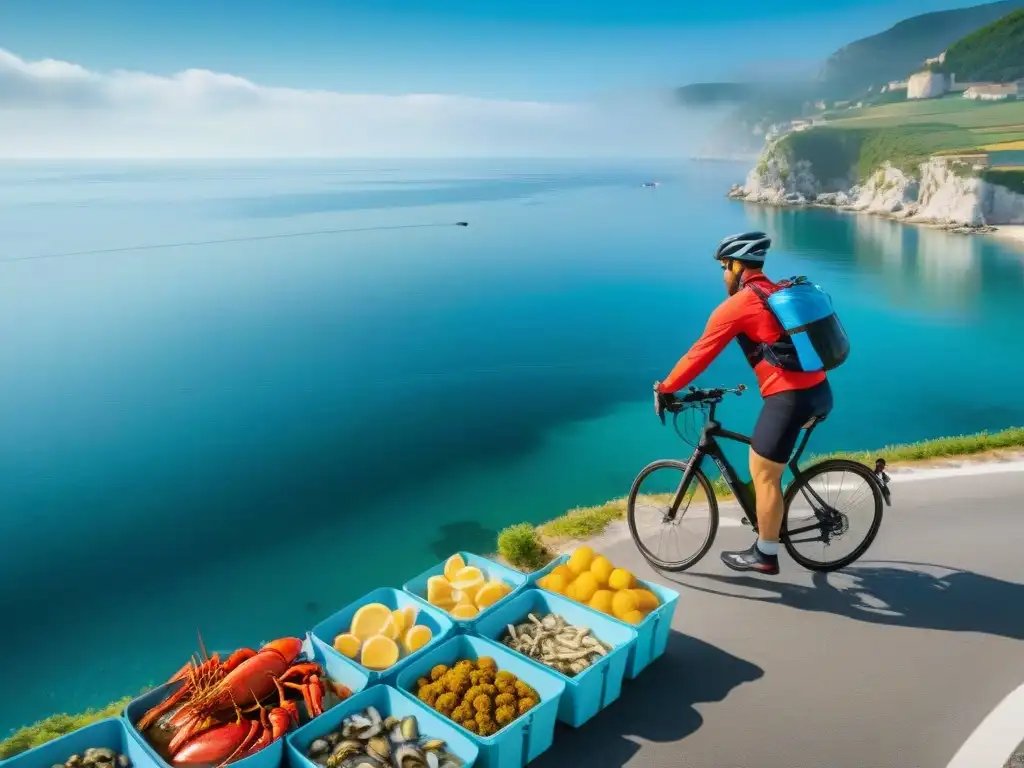 Un emocionante tour culinario en bicicleta por la costa francesa, explorando mercados de mariscos frescos y pueblos encantadores