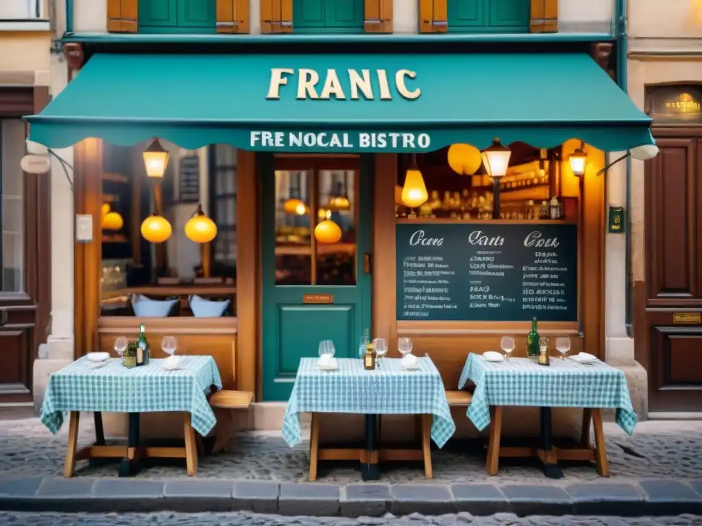 Un encantador bistró francés en una calle empedrada de París