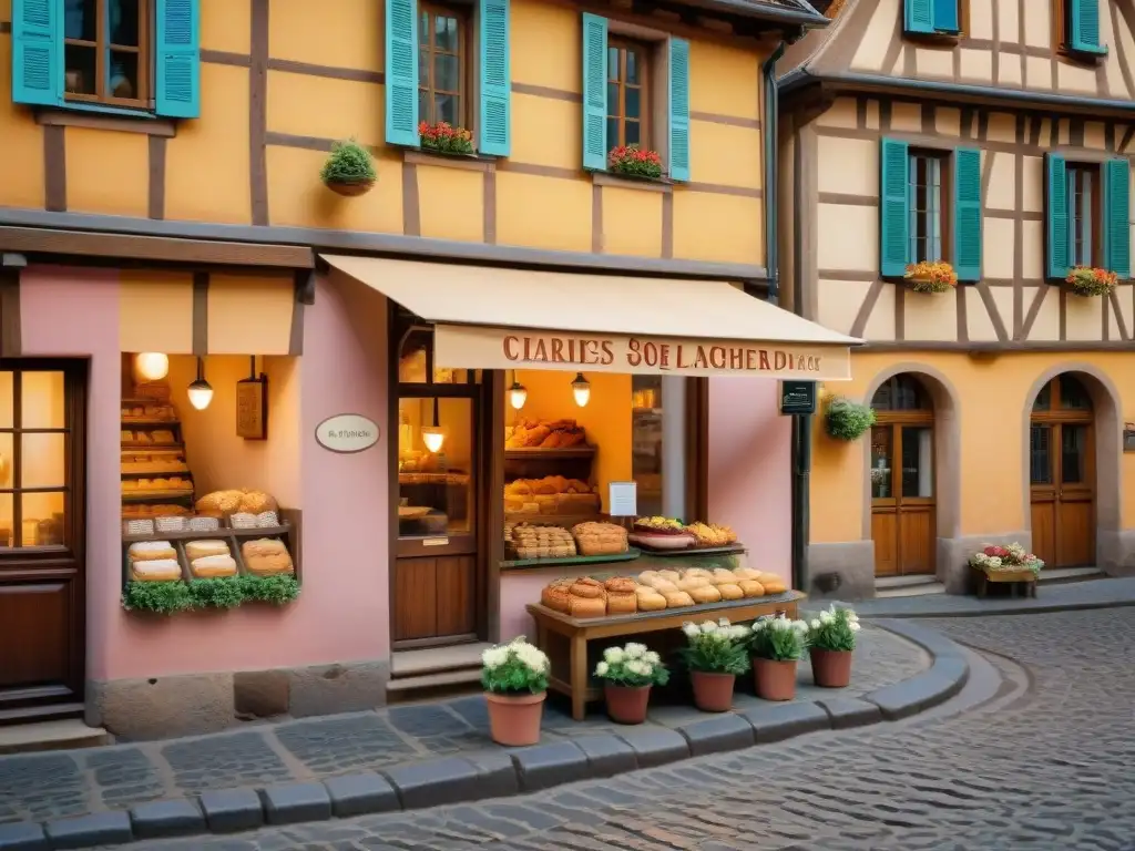 Encantadora calle de Alsacia con panadería tradicional y delicias culinarias