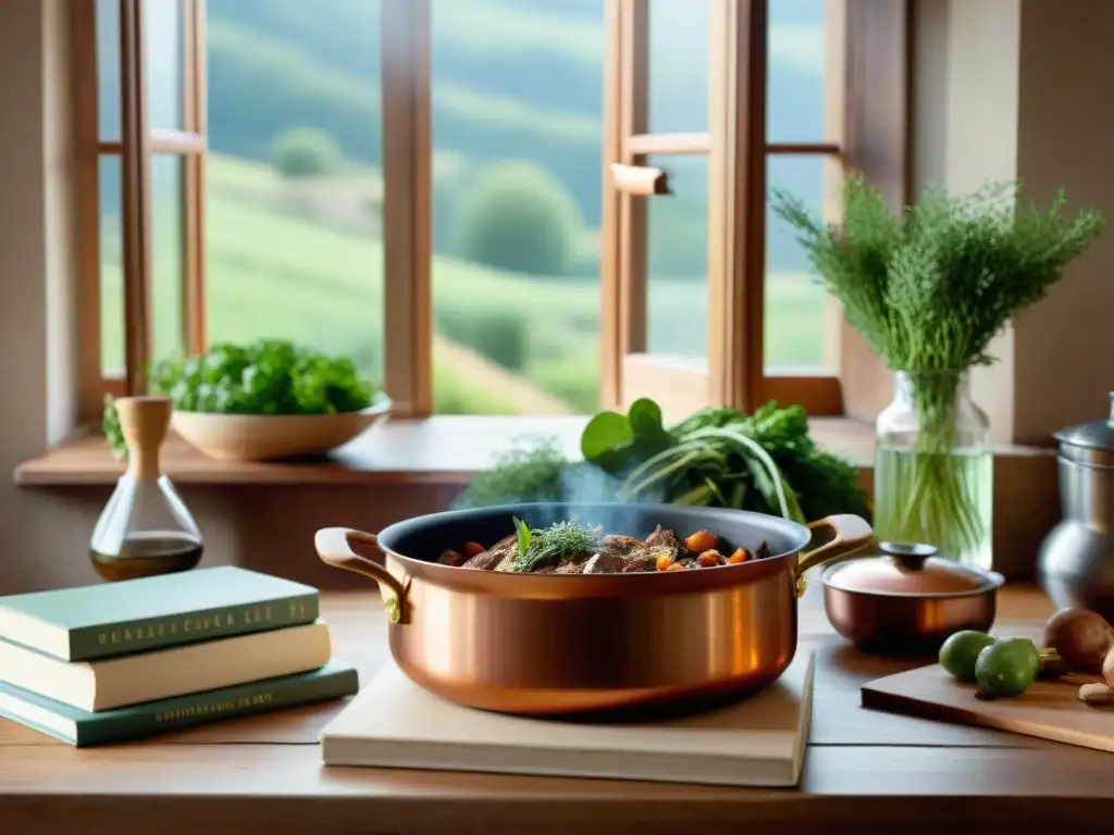 Una encantadora escena de cocina francesa con Fotografía de alimentos franceses