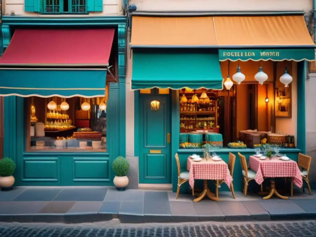 Encantadora escena parisina con tajines y gastronomía francesa en vibrante atmosfera de calle