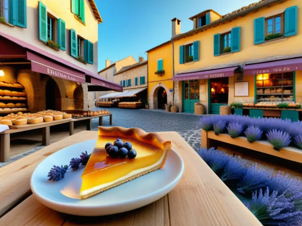 Encantadora panadería provenzal con postres tradicionales franceses en un animado mercado