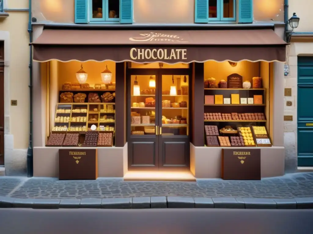 Encantadora tienda de chocolate francés en un pueblo pintoresco