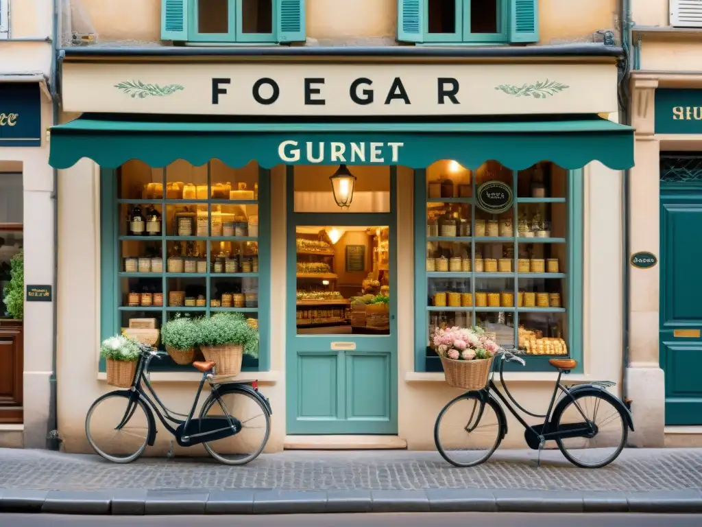 Tienda de Foie Gras Gourmet en un encantador pueblo francés Una encantadora tienda especializada en foie gras gourmet en un pueblo francés