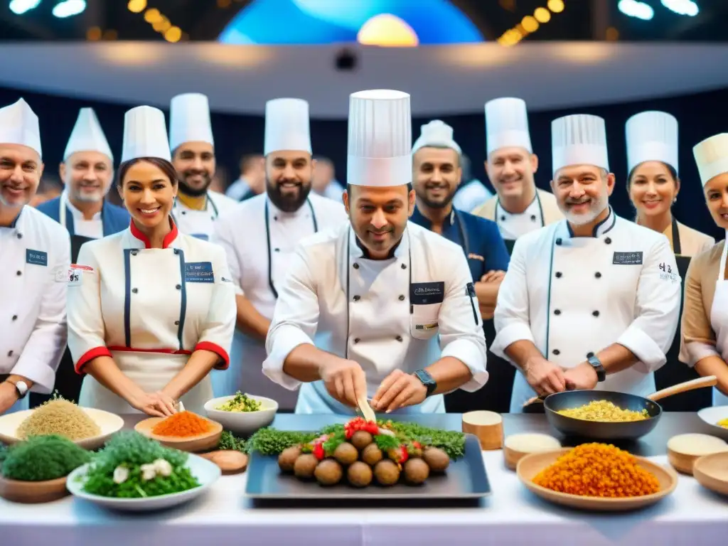 Un encuentro culinario internacional vibrante con chefs de diversas culturas, en una demostración de cocina francesa