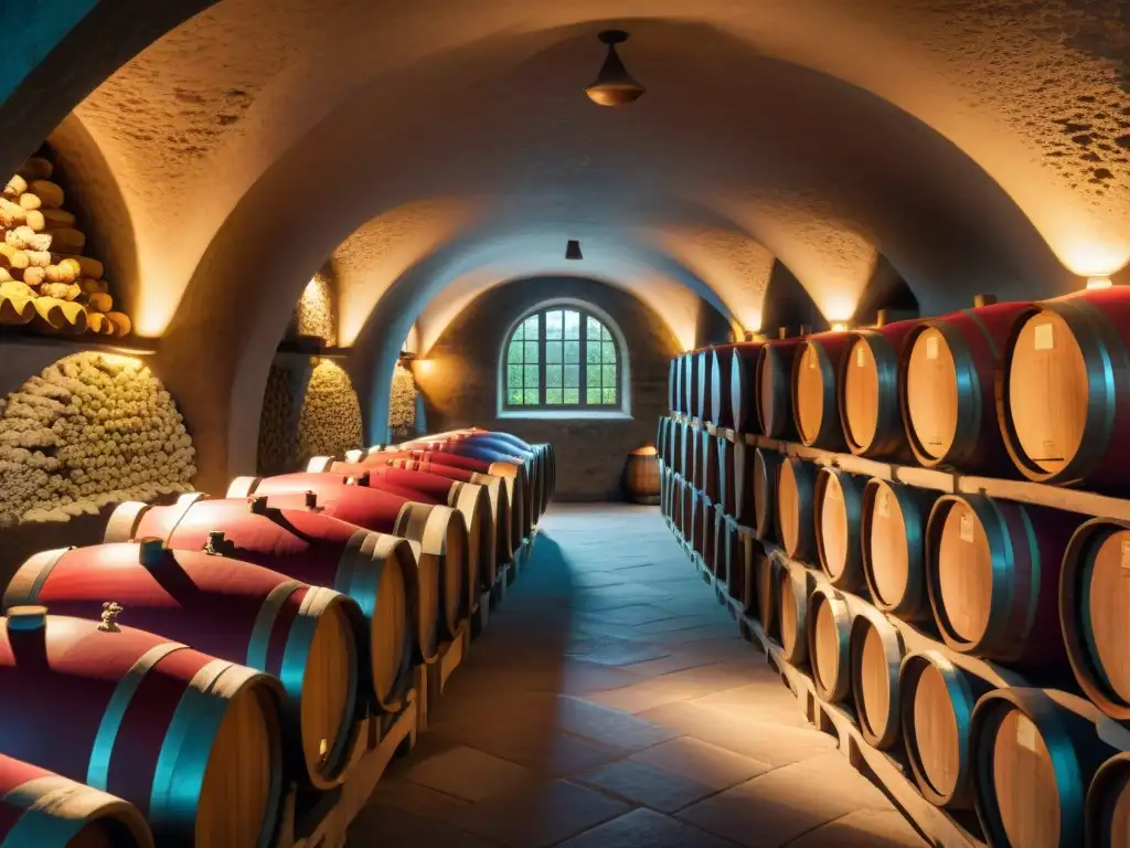 Envejecimiento de vinos tintos franceses en una bodega centenaria de la región de Burdeos