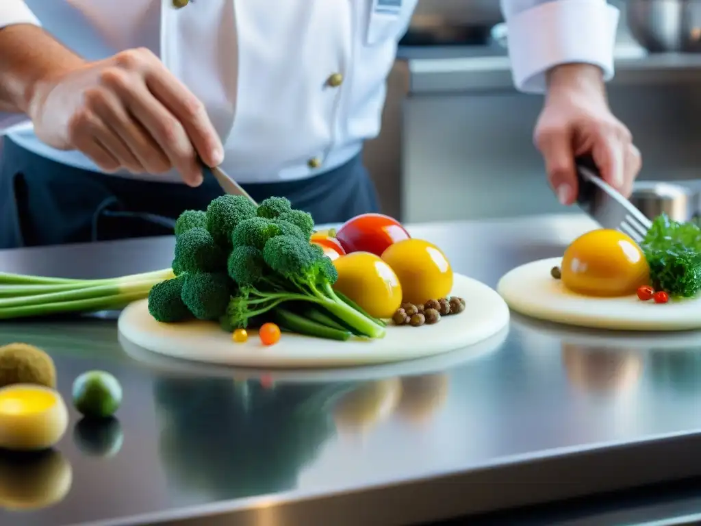 Equipo de chefs preparando platos en cocina moderna de Prairial en Lyon