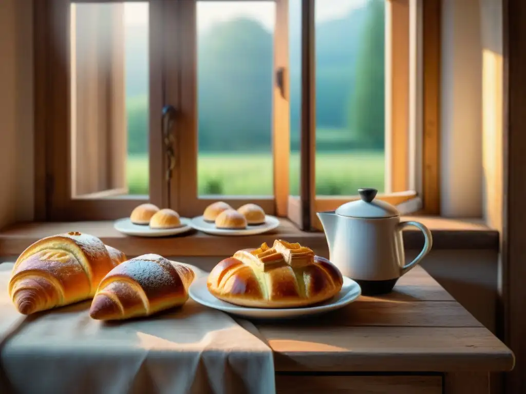 Escena acogedora en una cocina francesa rústica con postres tradicionales en Normandía y Bretaña