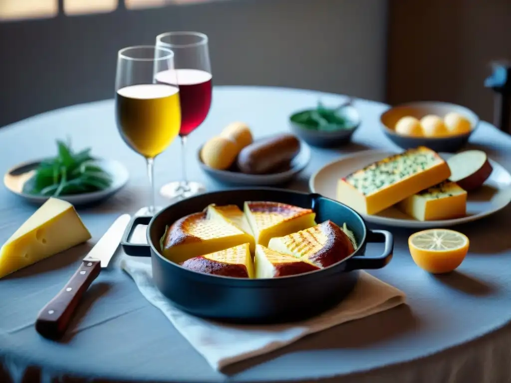 Escena acogedora de mesa para noche francesa con la mejor raclette