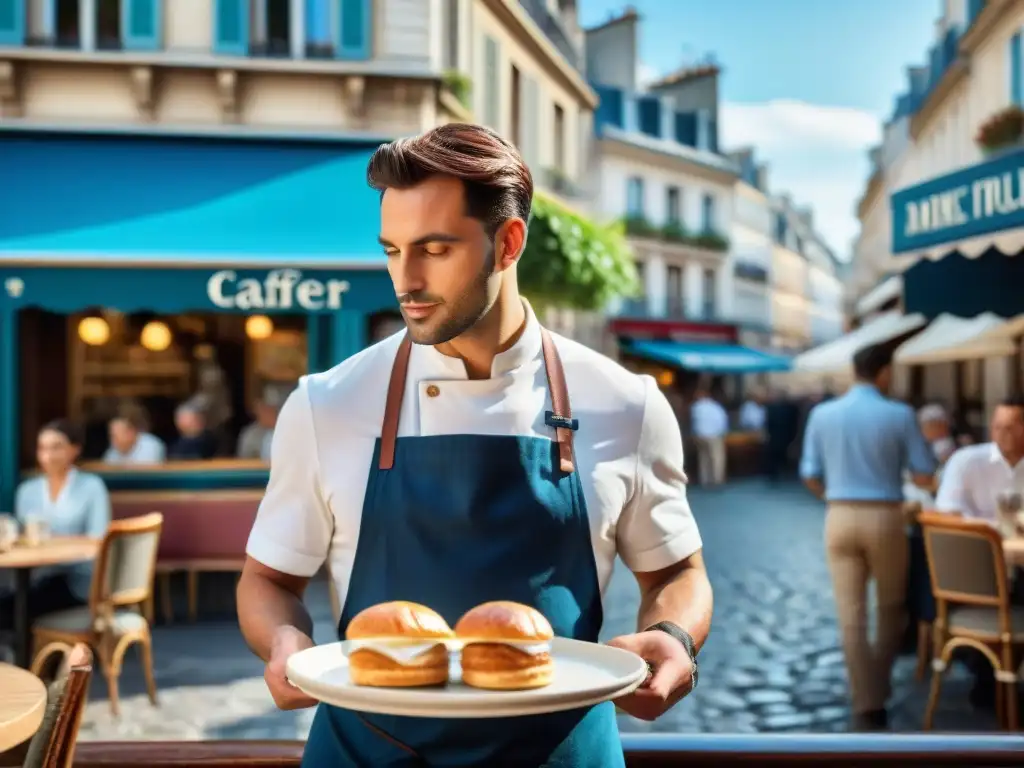 Escena animada en un café tradicional de Montmartre, capturando la esencia de la cultura francesa