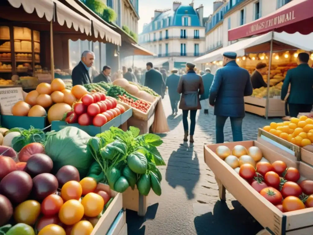 Escena animada de mercado parisino, influencia cultura francesa tendencias culinarias