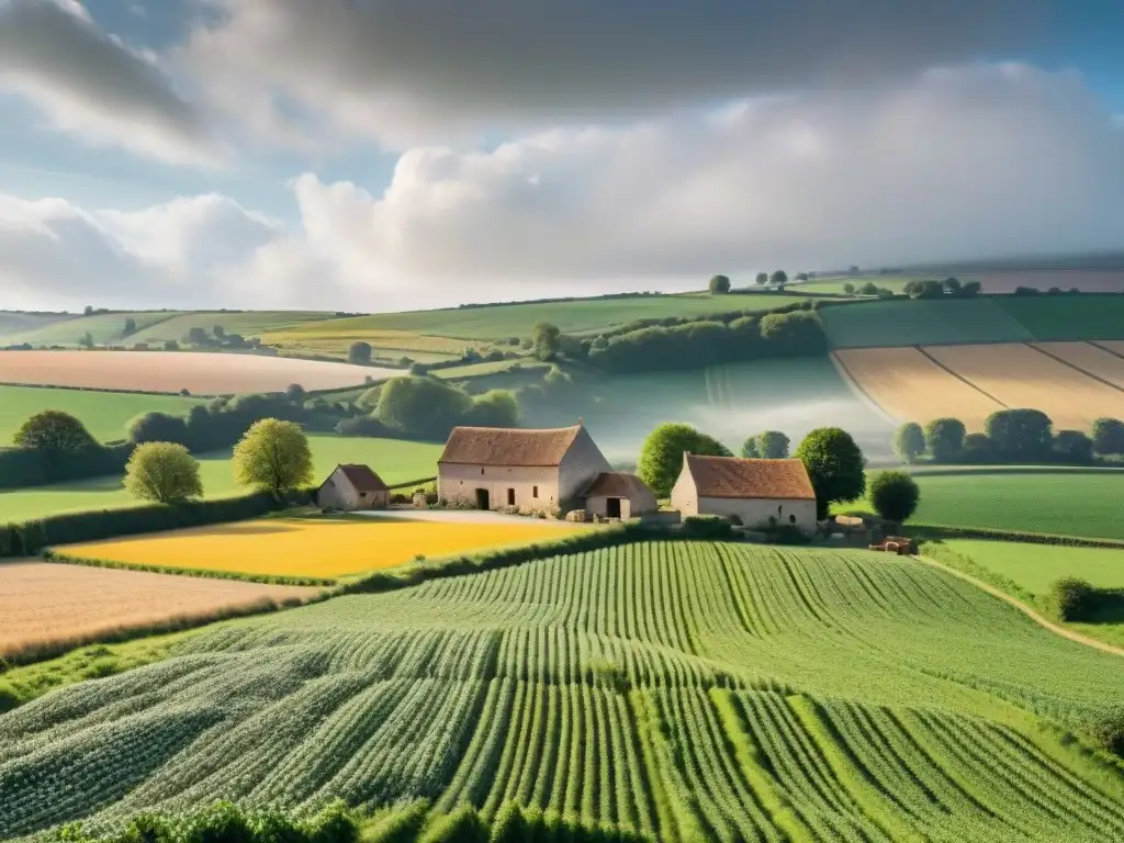 Escena campestre en Normandía con la elaboración artesanal de Queso Pont l'Évêque, evocando tradición y destreza