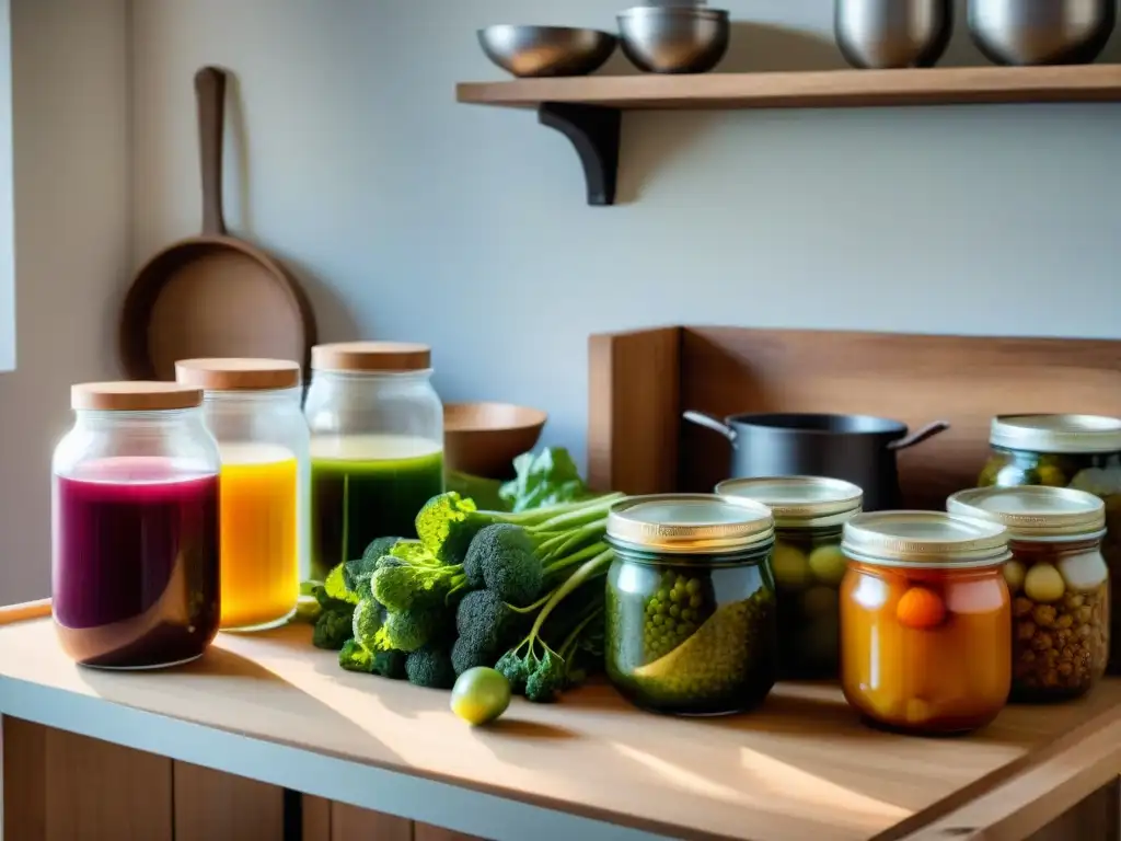 Una escena de cocina francesa tradicional con conservas fermentadas