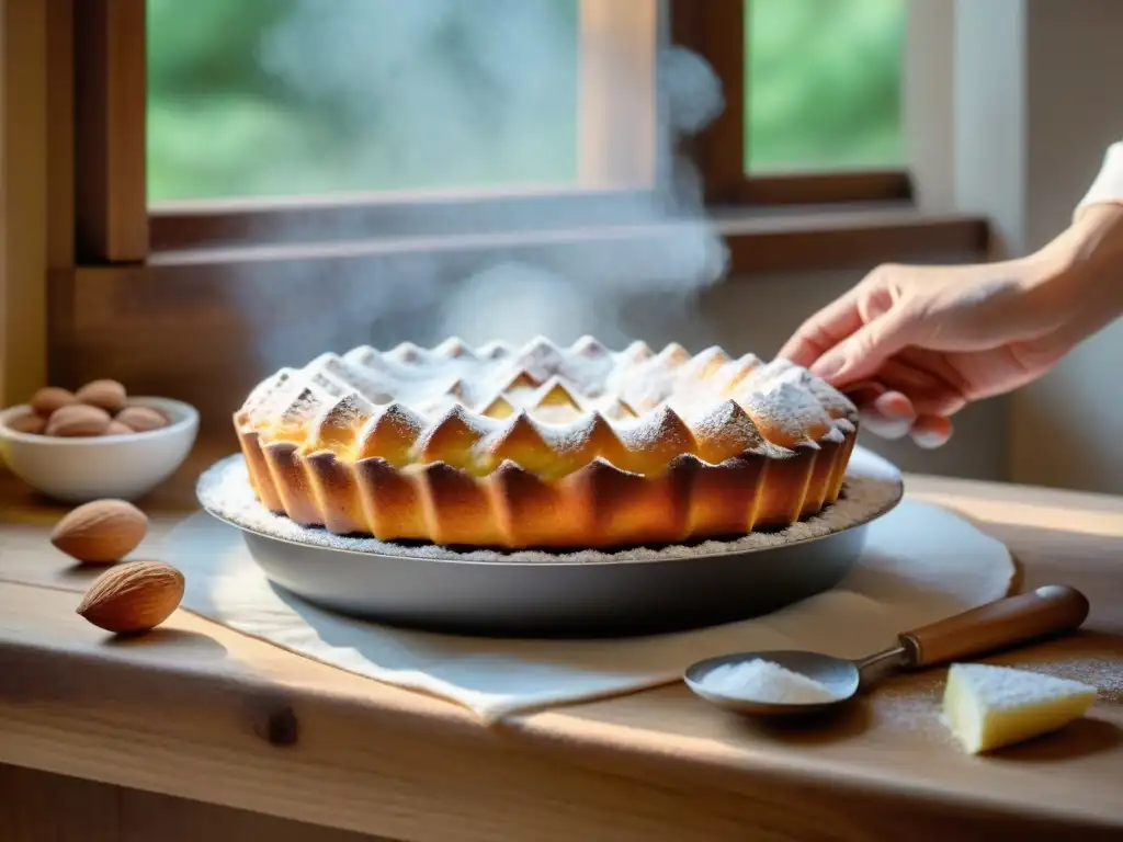 Escena detallada de una cocina alsaciana tradicional, donde un panadero prepara un Kugelhopf