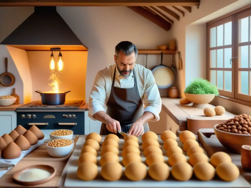 Escena detallada de una cocina alsaciana tradicional con un panadero experto elaborando un Kugelhopf