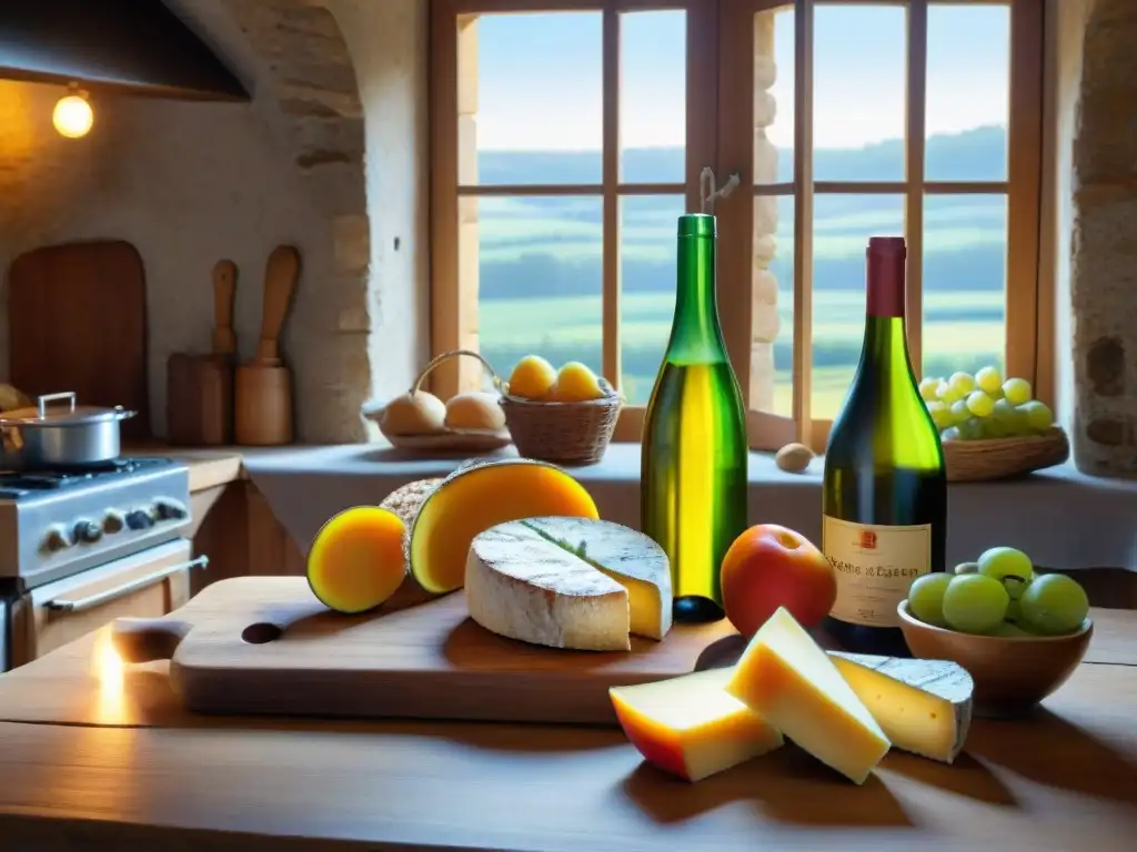 Escena detallada de una cocina francesa tradicional en el Valle del Loira con el sabor del Crottin de Chavignol y delicias locales